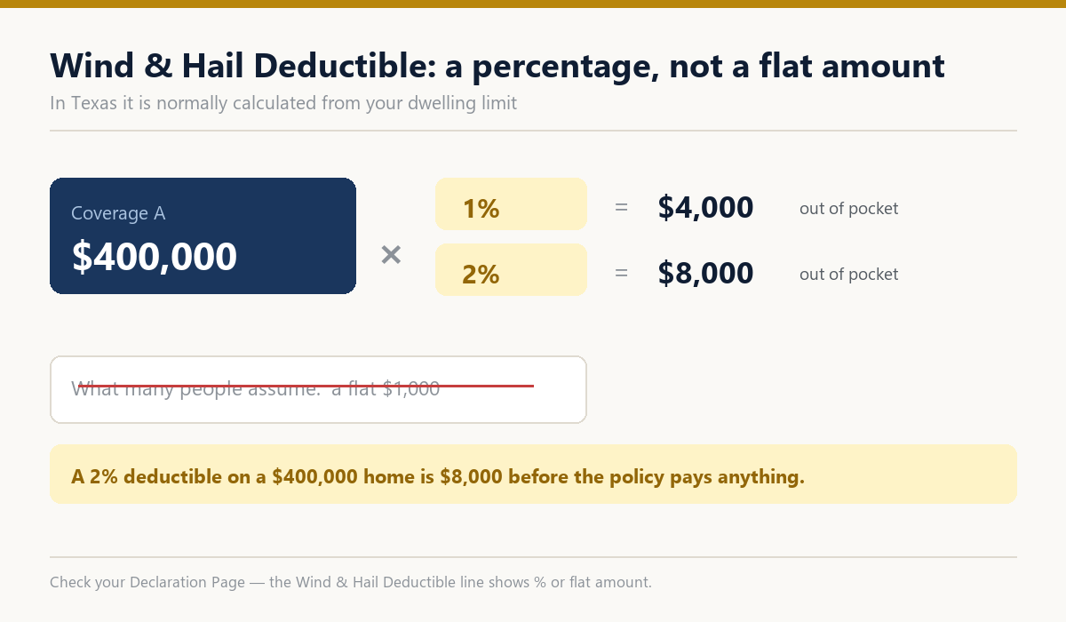 以 40 万房屋保额计算风雹百分比免赔额的示意图